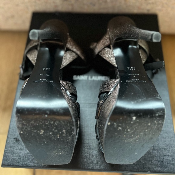 Saint Laurent Tribute Sandal in Metallic Black Gunmetal - Picture 6 of 8